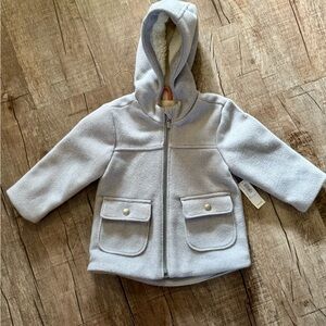 Old Navy Toddler Girls Fleece Lined Jacket 2T Gray Hooded Sherpa Coat NWT Warm